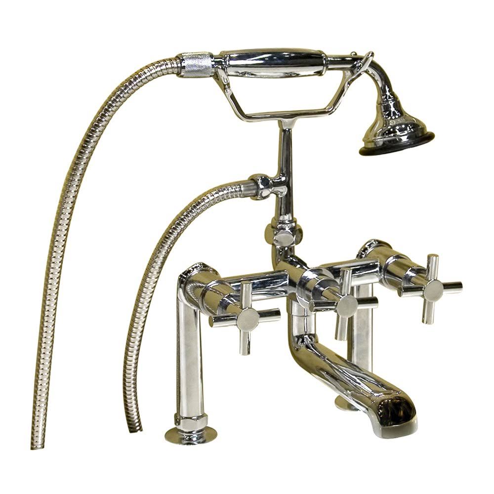 Deck Mount Tub Faucet with Cross Handles Hand Shower, Brushed Nickel M9165