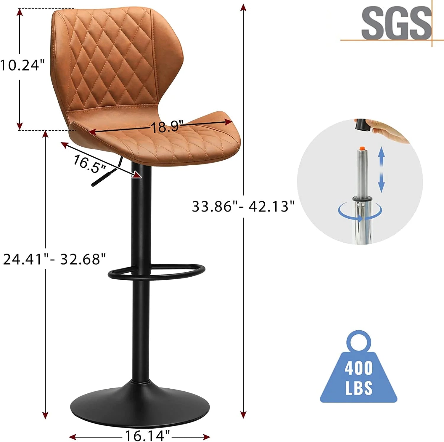 Set of 2 PU Leather Bar Stools Height Adjustable Bar Chairs Brown T631857
