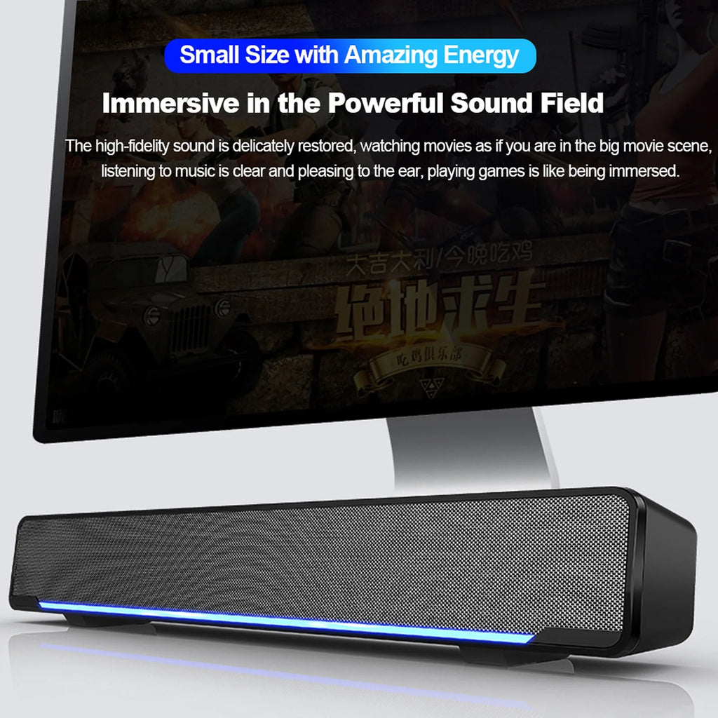 USB Wired Computer Speaker Bar Stereo Subwoofer with 3.5mm Audio Input E6484
