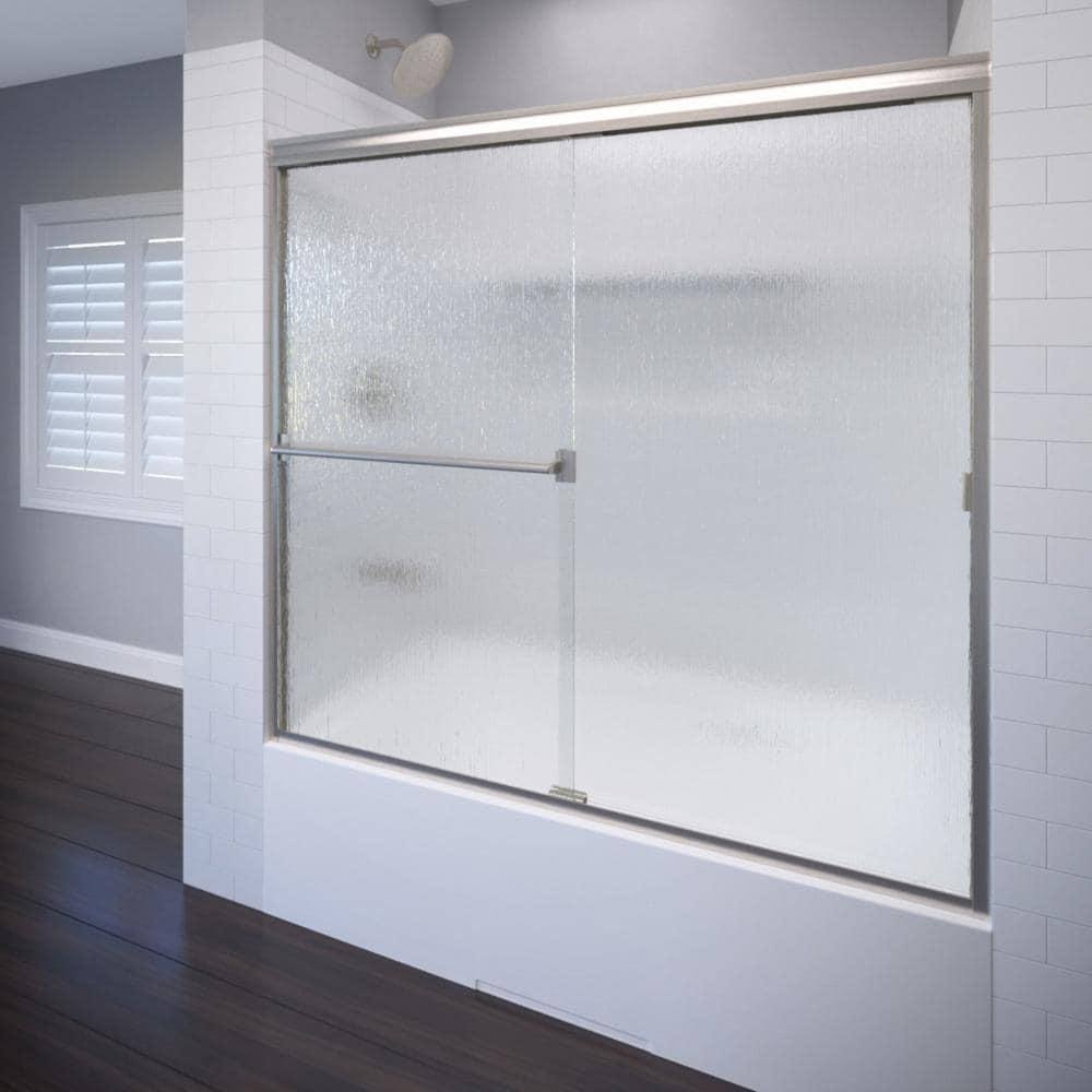 Semi-Framed Sliding Tub Door in Brushed Nickel B450