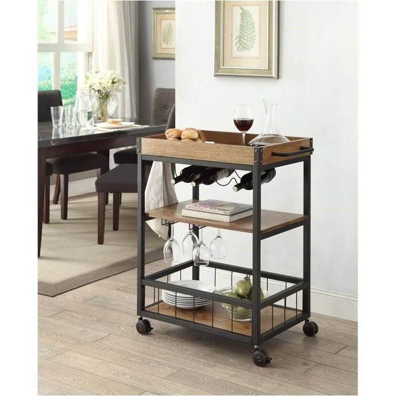 Black Wood Planked Top Kitchen Cart G51468