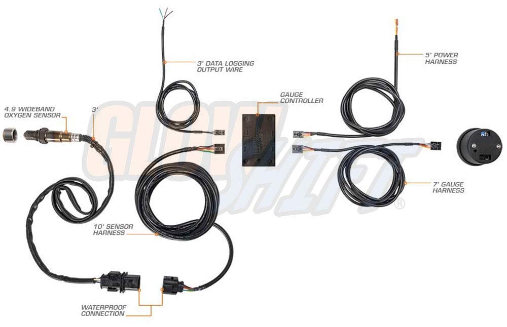 Black 7 Color Digital Wideband Air / Fuel Ratio AFR Gauge Kit with Oxygen Sensor T433
