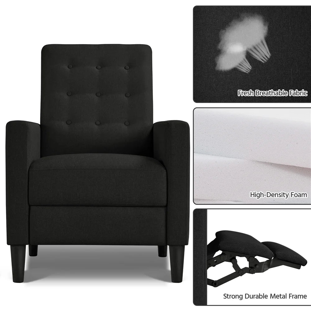 Black Fabric Tufted Recliner Chair with Adjustable Back & Footrest B9029