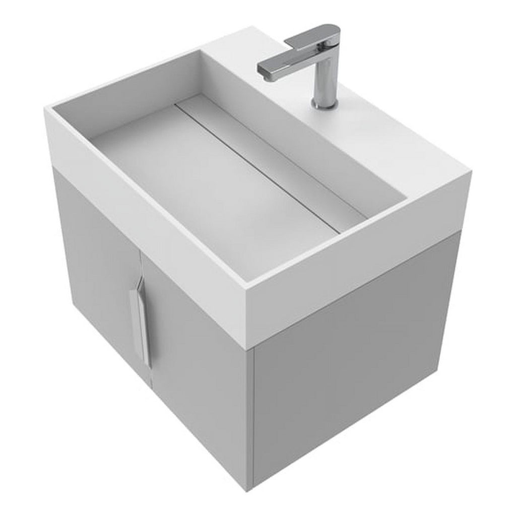 Gray Wood Floating Vanity with White Top L10464