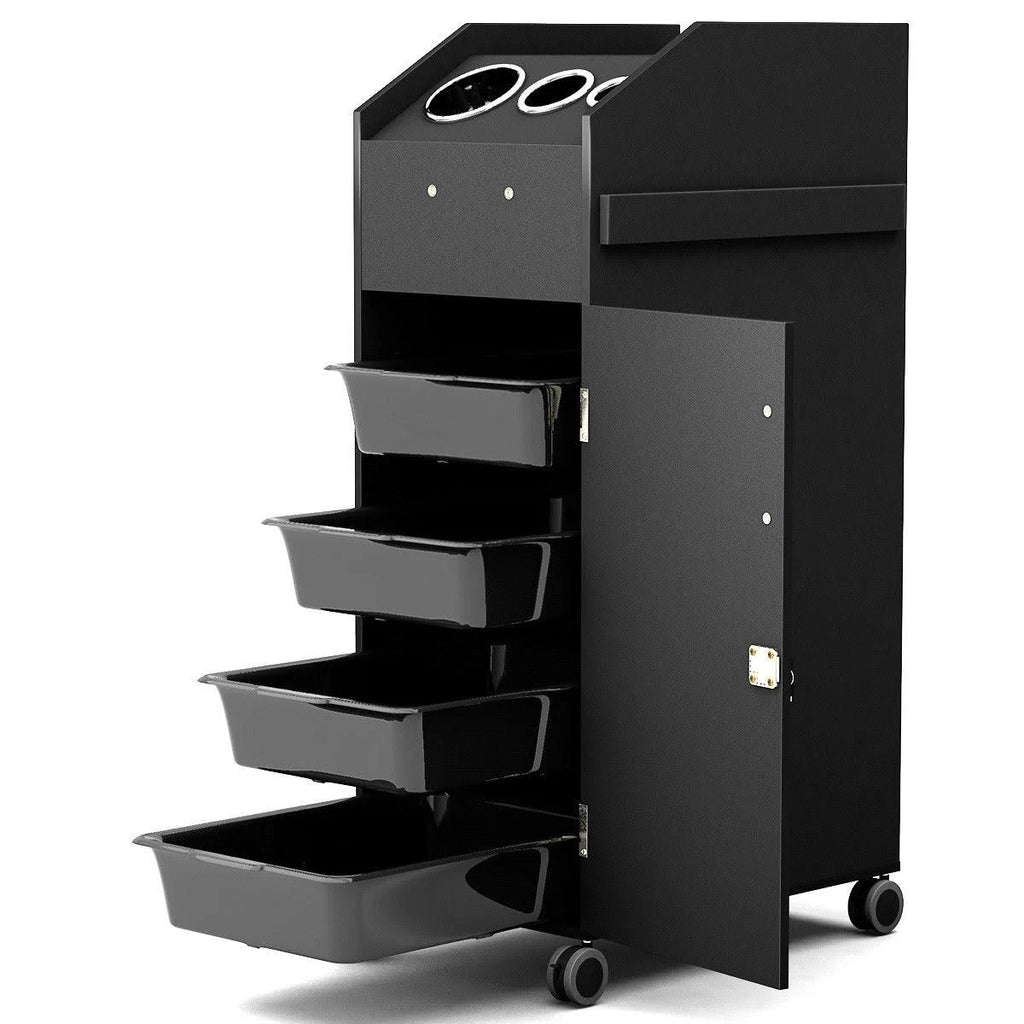 Black Salon Trolley Cart with 4 Storage Trays Z6737