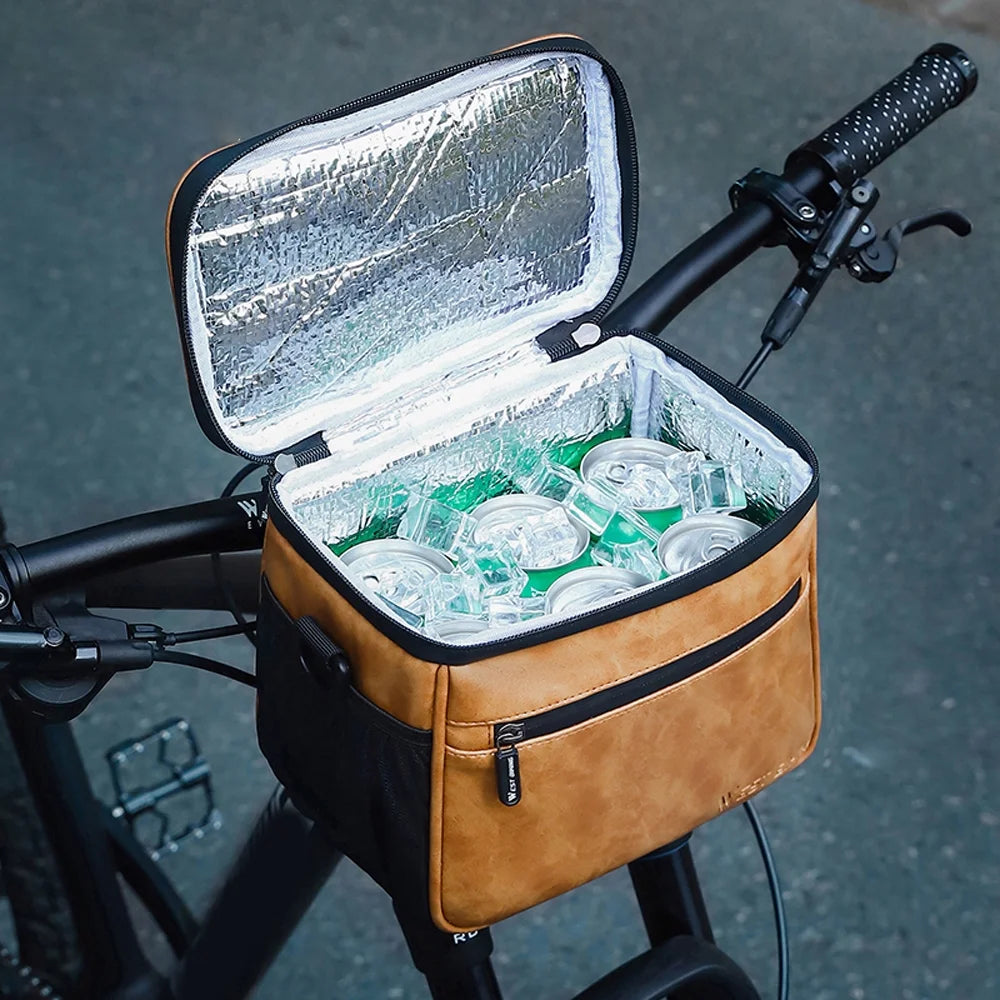 Waterproof Touchscreen Bike Front Handlebar Bag with Thermal Insulation PU Leather H568343