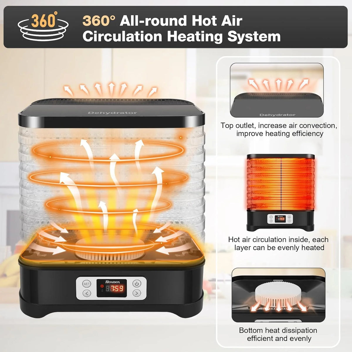400W 8 Trays Food Dehydrator with Digital Timer and Temperature Control Y71829