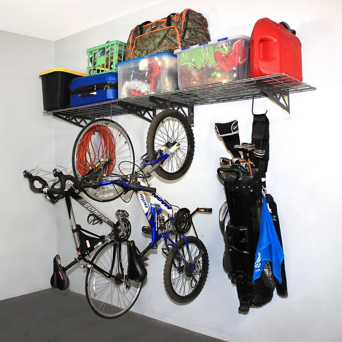 White 24 x 48 inch Garage Wall Shelf Two-Pack with Bike Tire Hooks W397541
