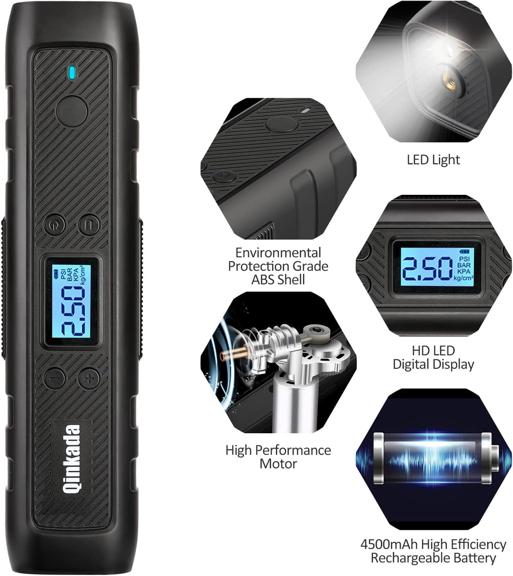 Portable Tire Inflator Air Compressor Pump 4500mAh Rechargeable Li-ion Battery with LED Light M94969