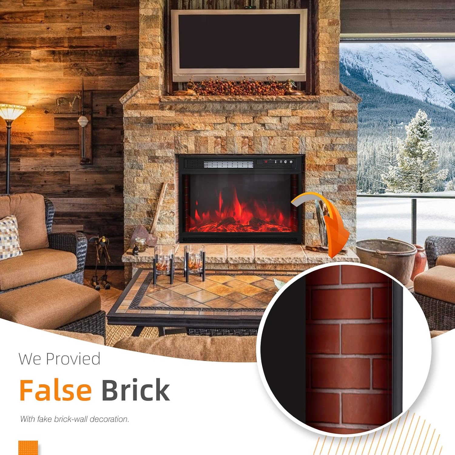 Electric Fireplace Insert with Remote Control 500W/1500W F7343