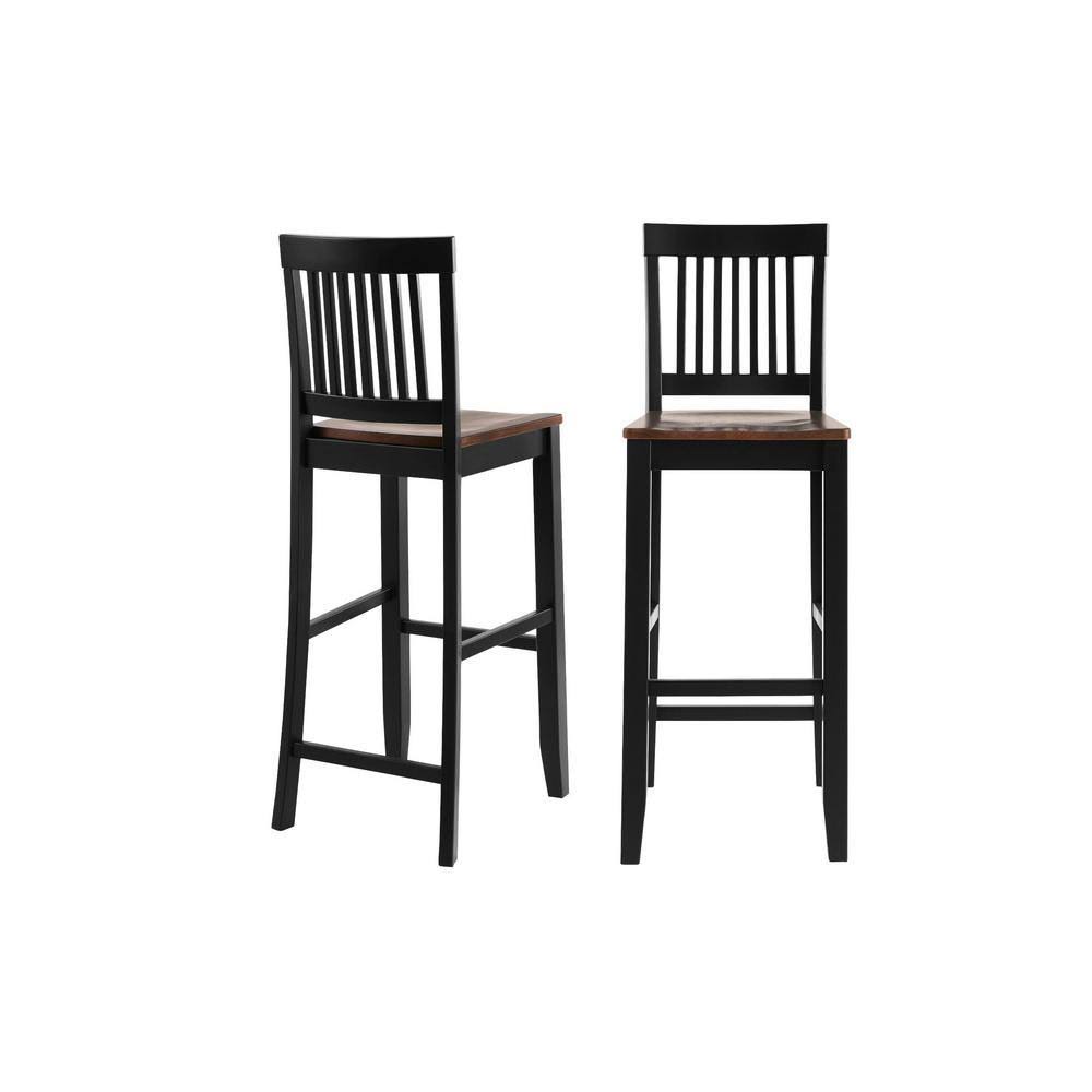 Black Wood Bar Stool with Slat Back and Walnut Seat (Set of 2) T79901