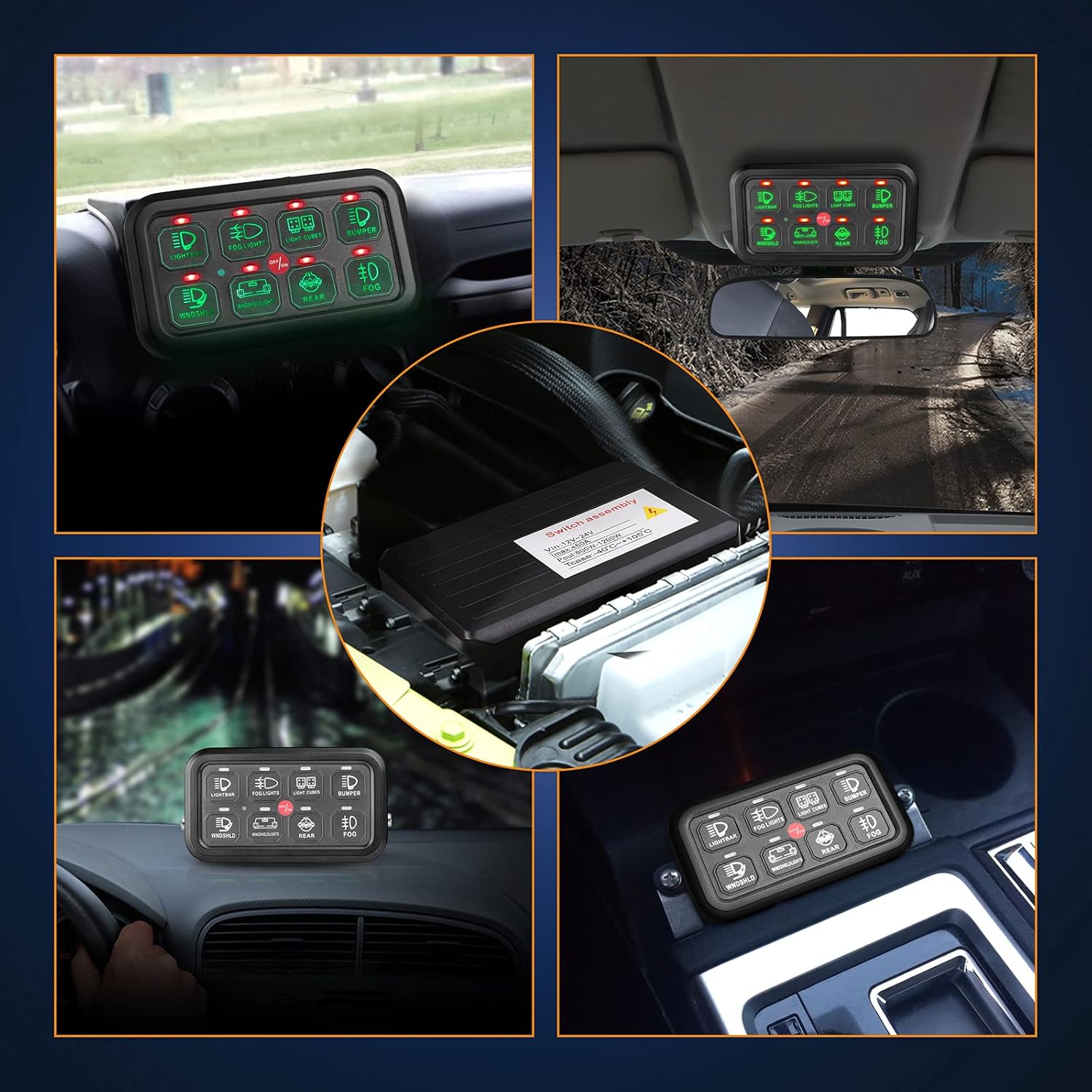 8 Gang Switch Panel with Label Stickers and Harness Y871
