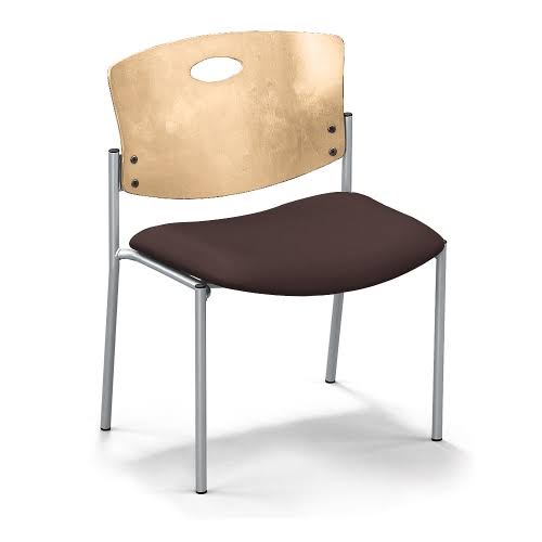 Cherry Wood Back Carbon Vinyl Seat Silver Frame ExtraWide Chair Without Arms U3574