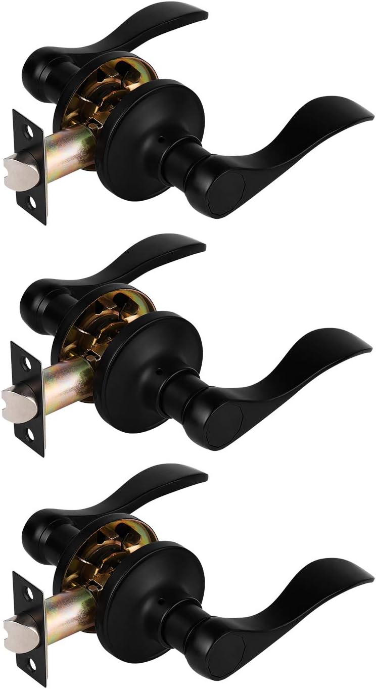 2 Pack Keyless Black Privacy Door Lever Lock Set F436