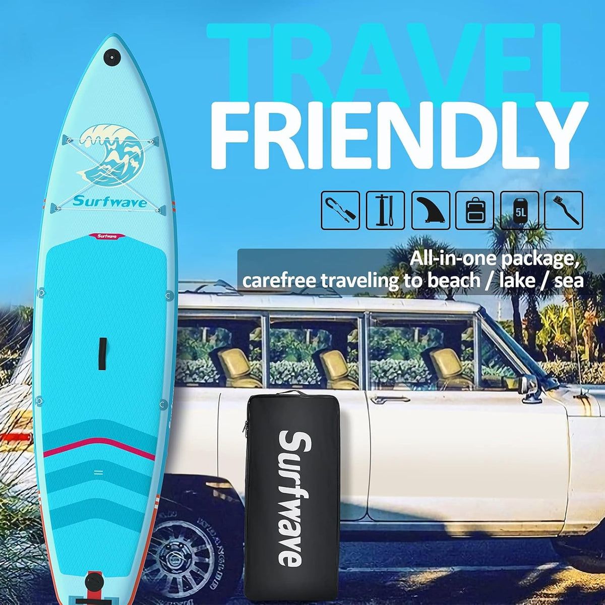 10'8''×33''×6'' Extra Wide Inflatable Paddle Board with Camera Mount V962