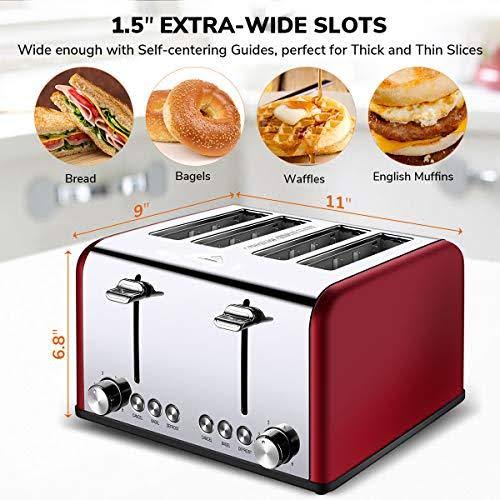 Red 4 Slice Stainless Steel Toaster R895