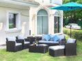 Grey 9 Pcs Outdoor Patio Furniture Set Wicker Sectional Sofa with Storage Box, Coffee Table, Ottoman H58335
