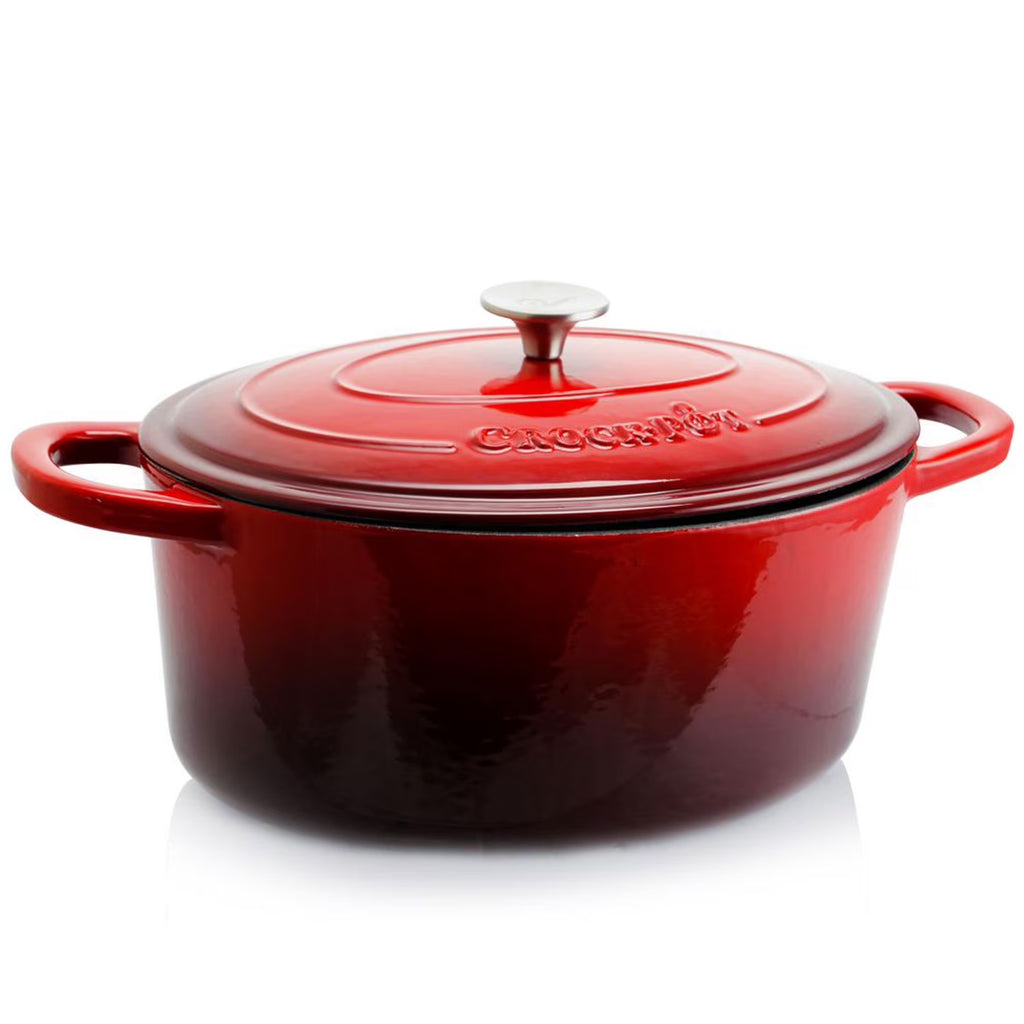 Red Enamel Cast Iron Covered Dutch Oven Slow Cooker Q1088