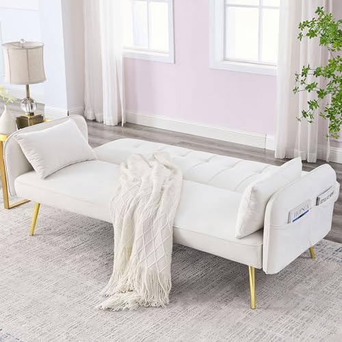 Black Linen Fabric Convertible Futon Sofa Bed with Adjustable Backrest and Metal Legs L475