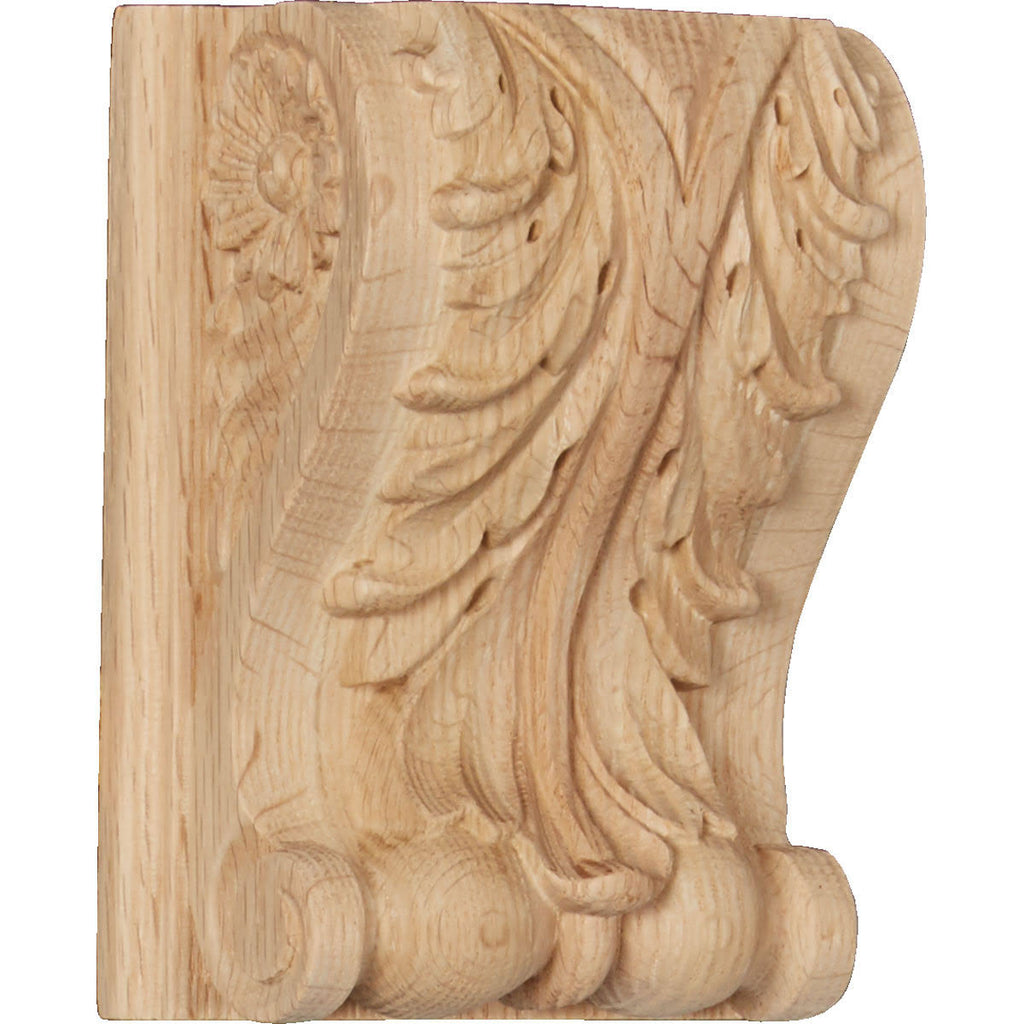 Medium Acanthus Block Wood Corbel, Red Oak Q629