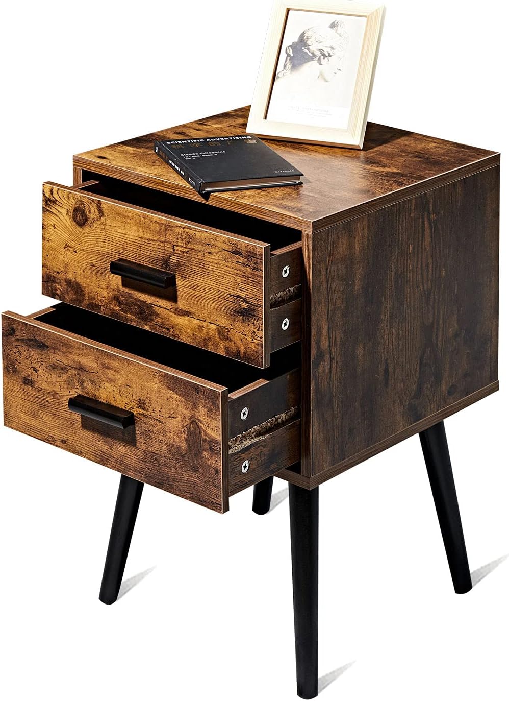 Rustic Brown Wooden Night Stand with 2 Drawers Q50692