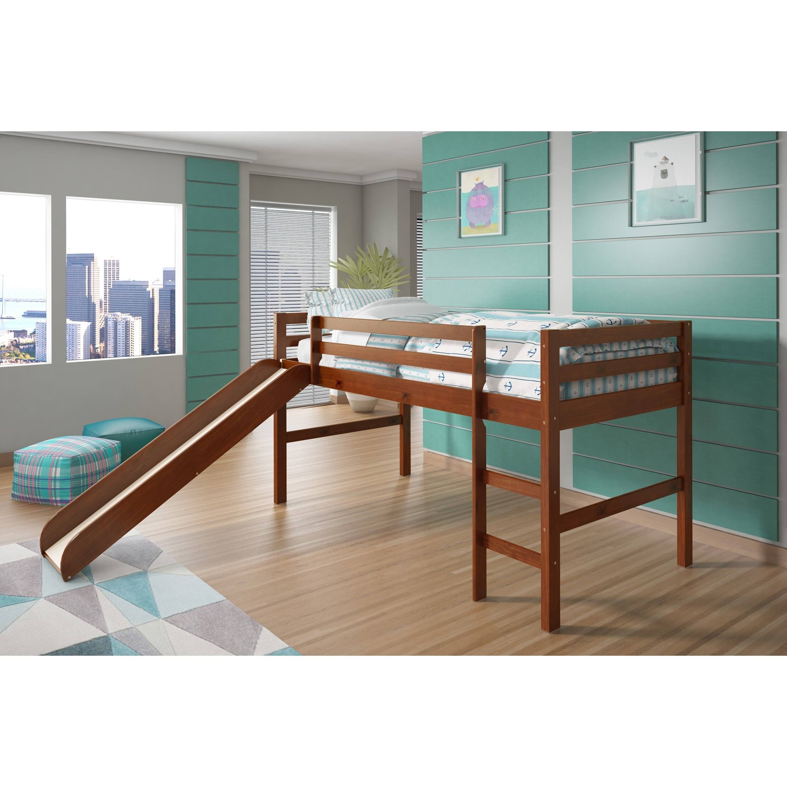 White Twin Loft Bed with Slide L615895