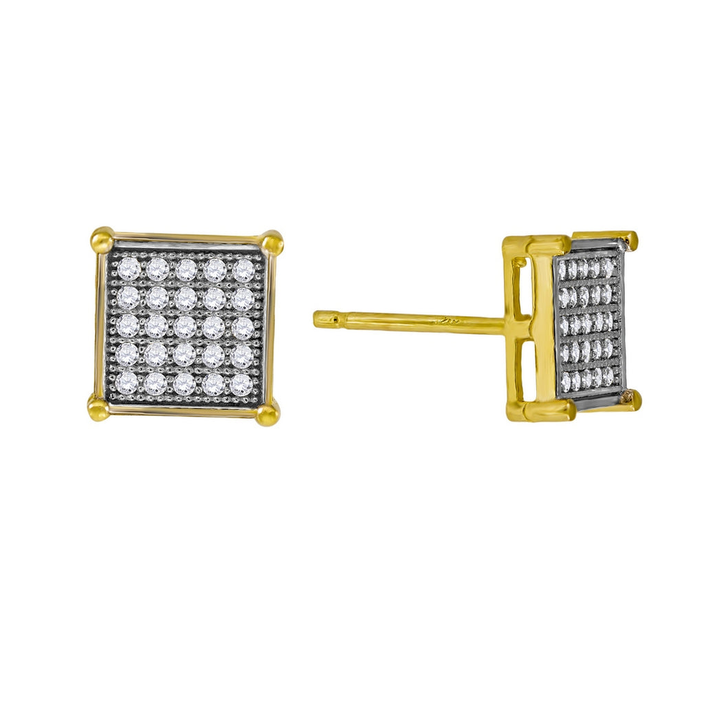 10k Gold Two Tone CZ Mens Square Push Back Stud Jewelry V9766