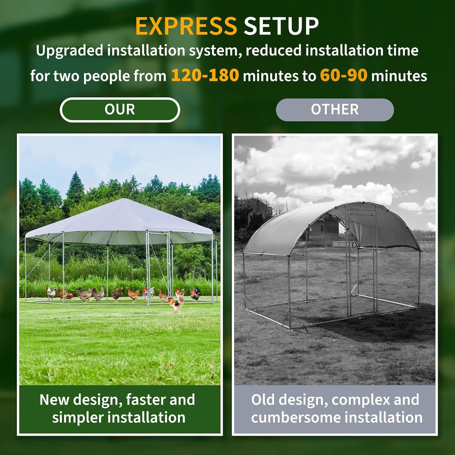 Large Octagon Chicken Coop with Galvanized Steel Frame C517983
