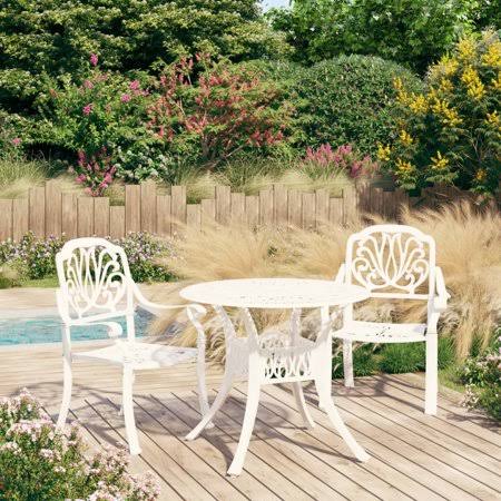 3 Piece Bistro Set Cast Aluminum White M4066