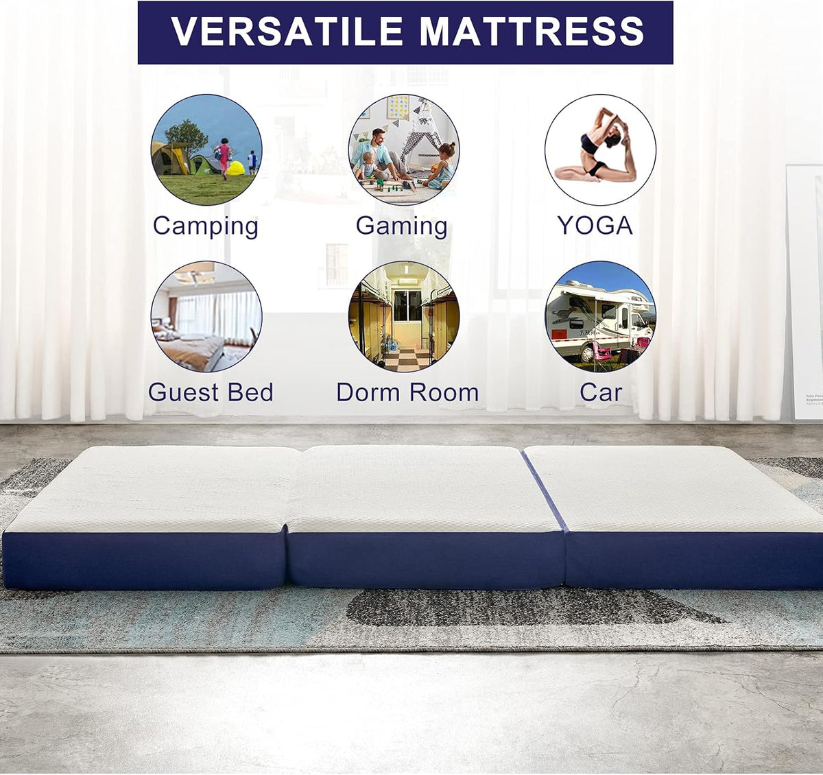 Tri-fold Memory Foam Mattress Topper with Washable Cover, Small Twin Size V677
