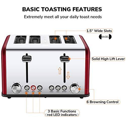 Red 4 Slice Stainless Steel Toaster R895