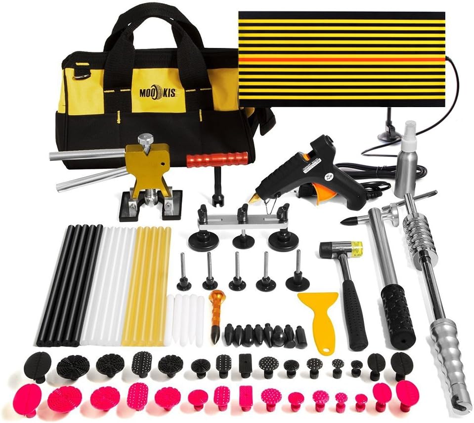 Paintless Dent Repair Kit 77PCS with Golden Dent Lifter, Slider Hammer, Bridge Dent Puller Kit S2507