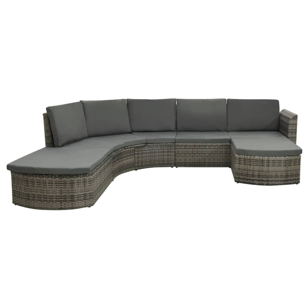 4 Piece Poly Rattan Gray Outdoor Sectional Sofa Set with Cushions E981509
