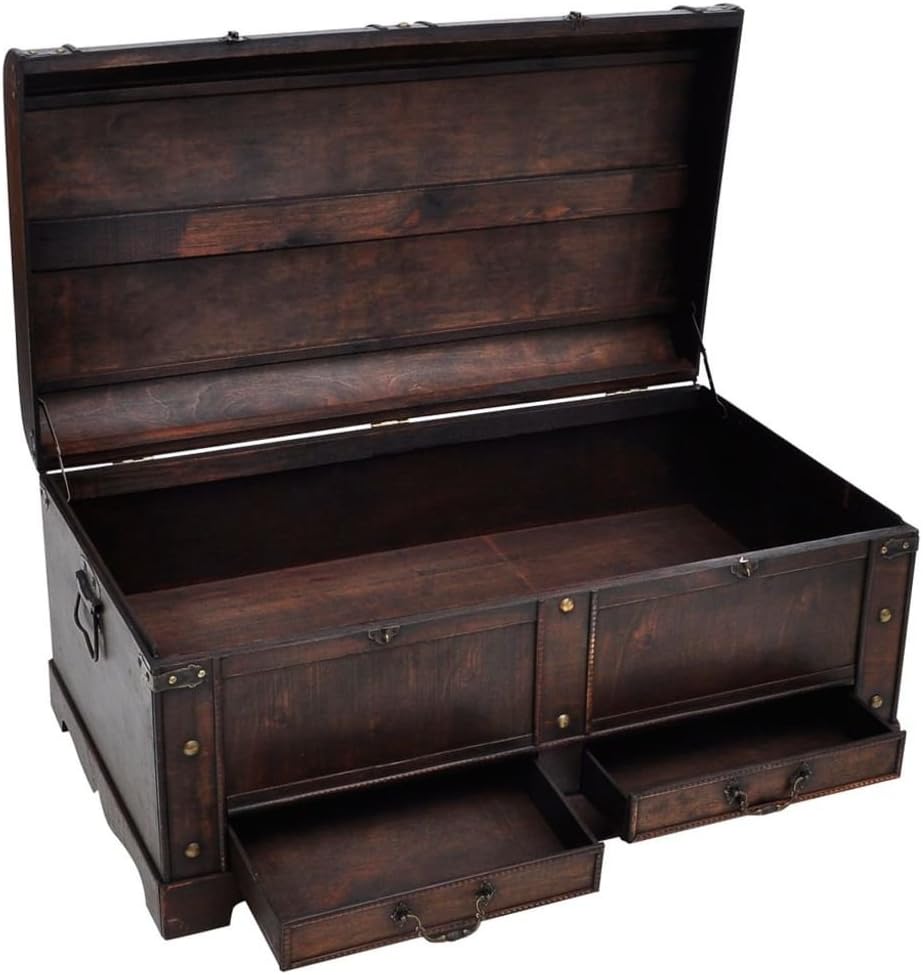 Vintage Wooden Treasure Chest Storage Trunk with 2 Drawers Y30634