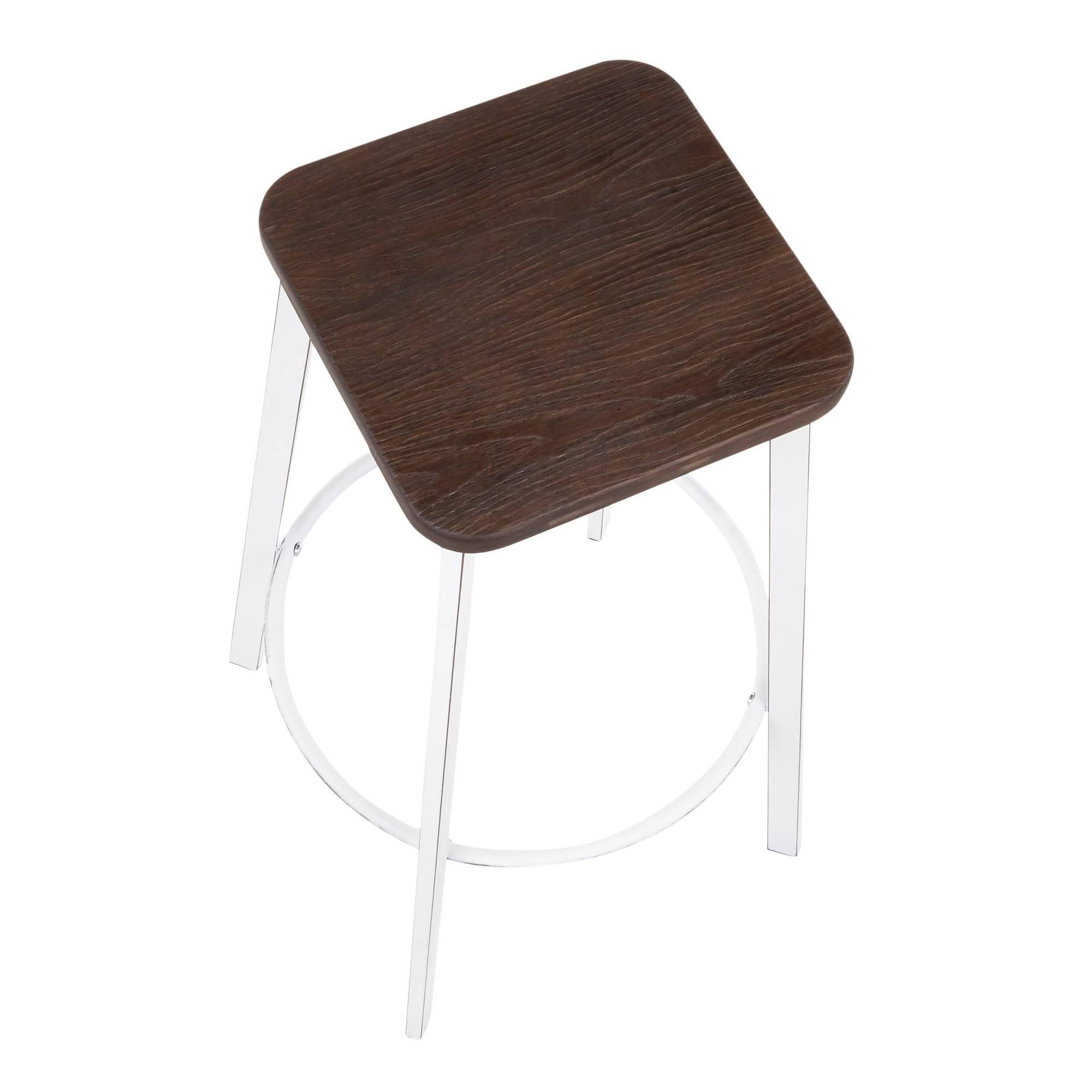 Vintage White Metal and Espresso Bamboo Square Barstool Set of 2 J931