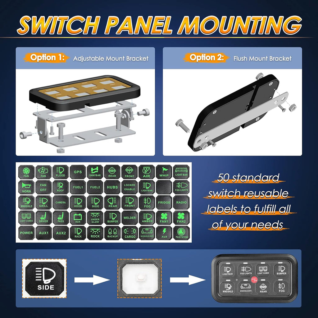 8 Gang Switch Panel with Label Stickers and Harness Y871