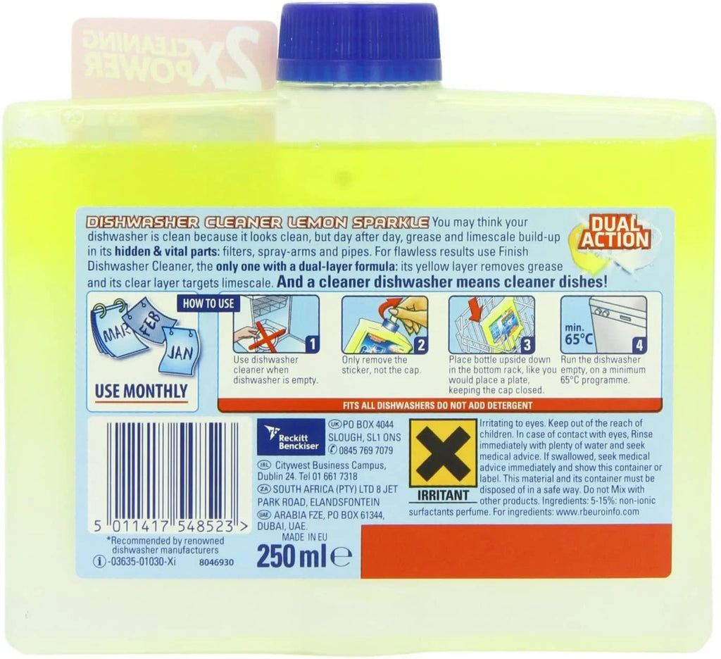 Dual Action Dishwasher Cleaner Lemon Sparkle 250 ml Pack of 8 D32766