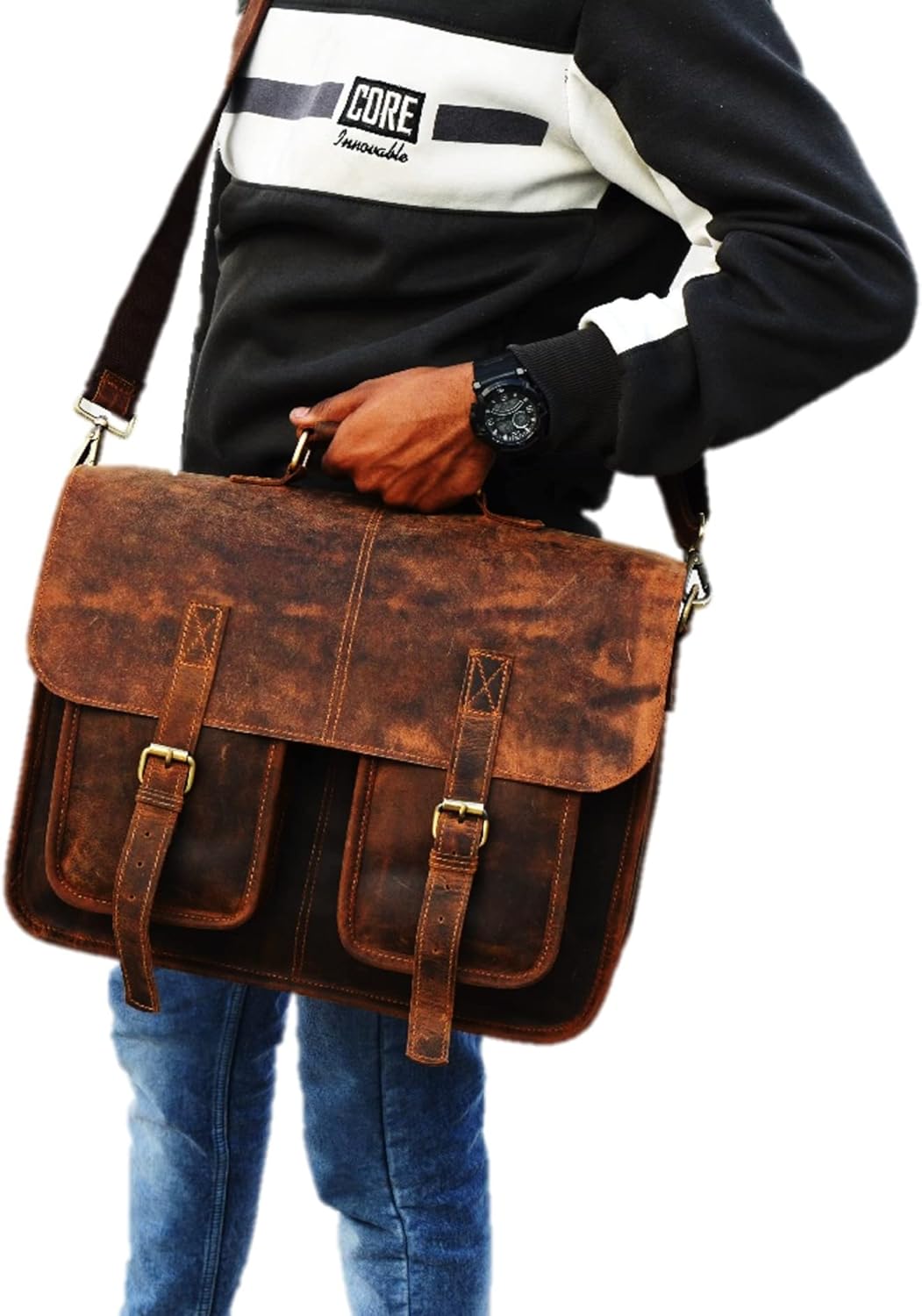 Leather Laptop Messenger Bag J3408