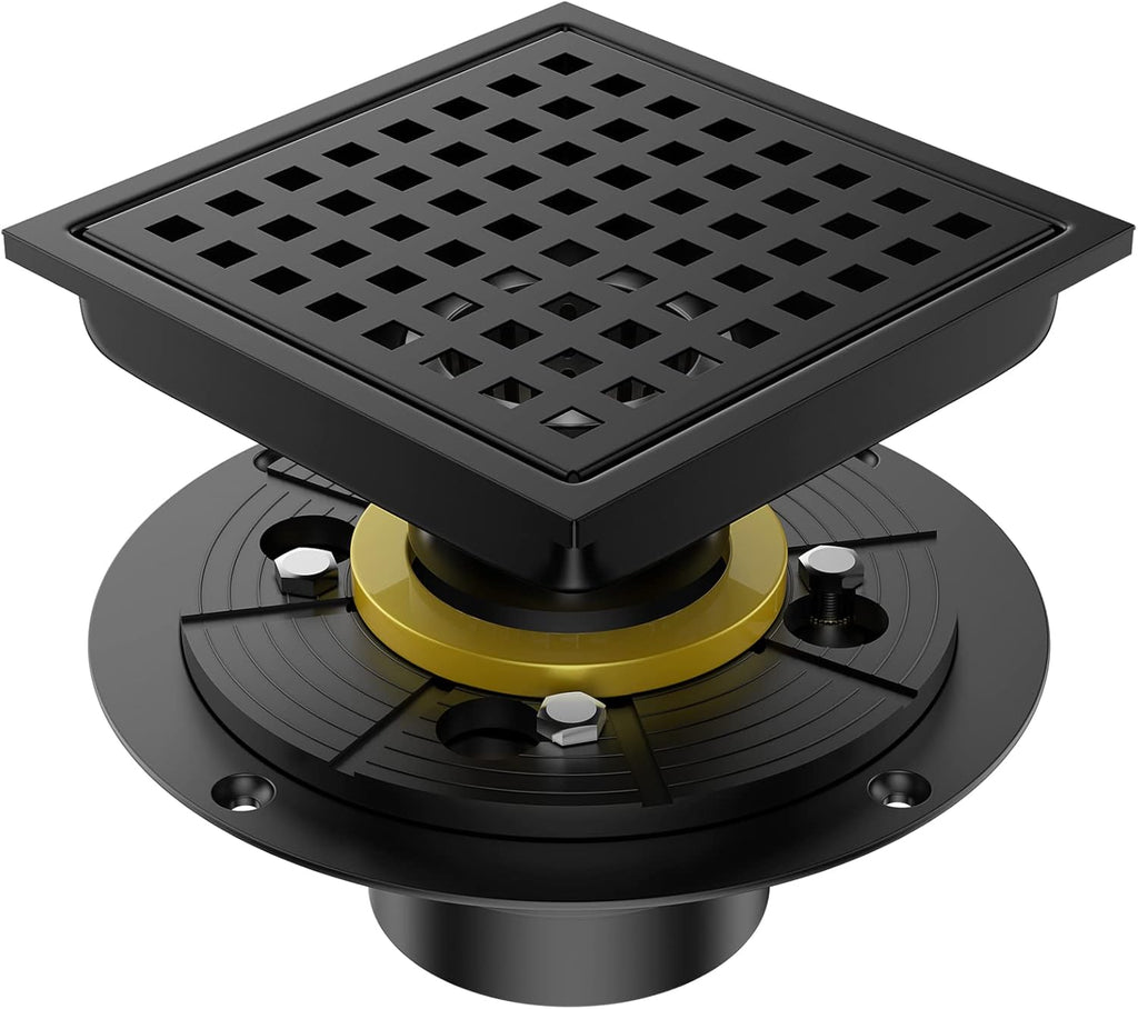 Square Shower Floor Drain Kit with Flange, Stainless Steel Grate, Hair Catcher, Pack of 2 L923