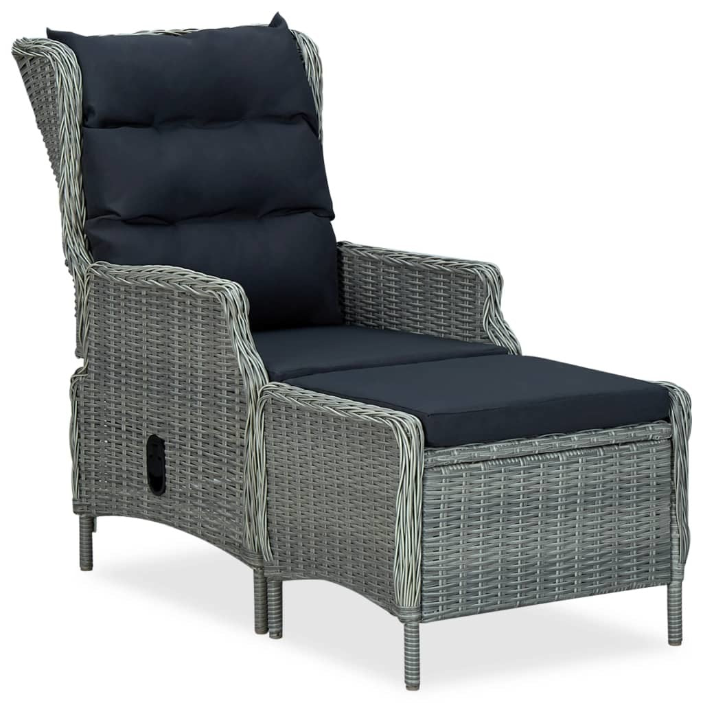 Light Gray Poly Rattan Reclining Patio Chair with Footstool J562