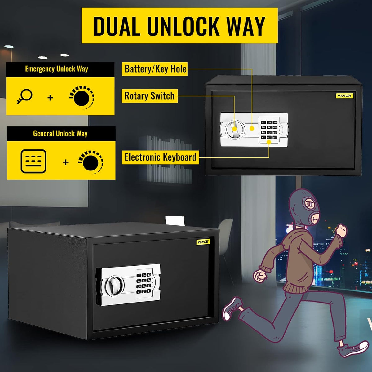 0.8 Cubic Feet Carbon Steel Digital Safe Box with Two Keys W545347