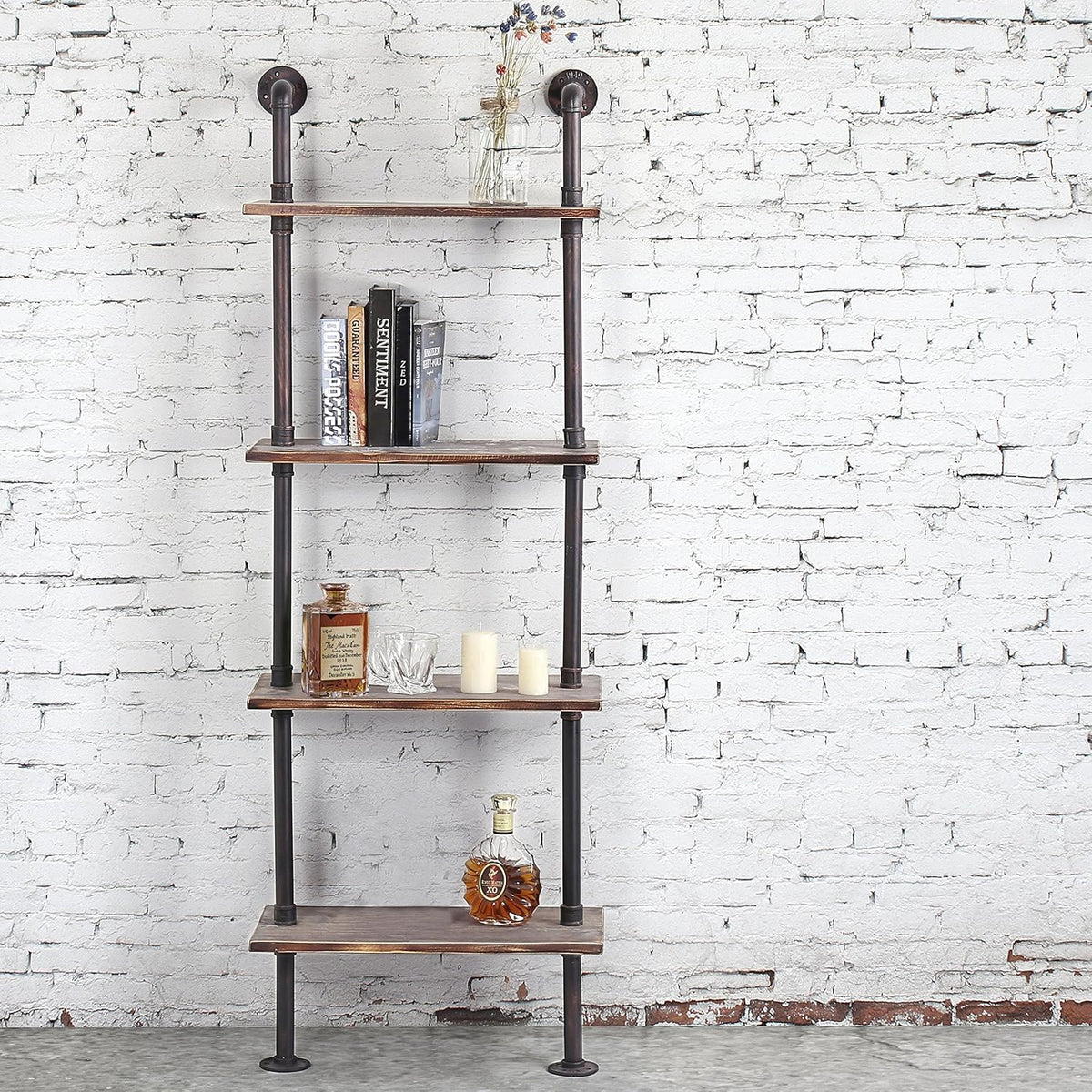Brown Wood Wall-Mounted Shelves Bookcase Storage Rack B247
