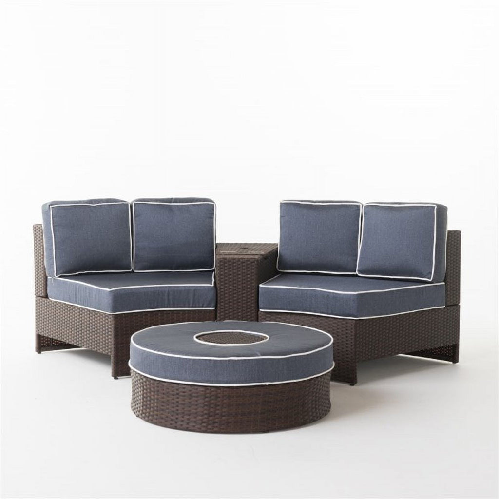 Navy Blue 4 Piece Outdoor Wicker Sectional Sofa Set Q525144