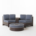 Navy Blue 4 Piece Outdoor Wicker Sectional Sofa Set Q525144