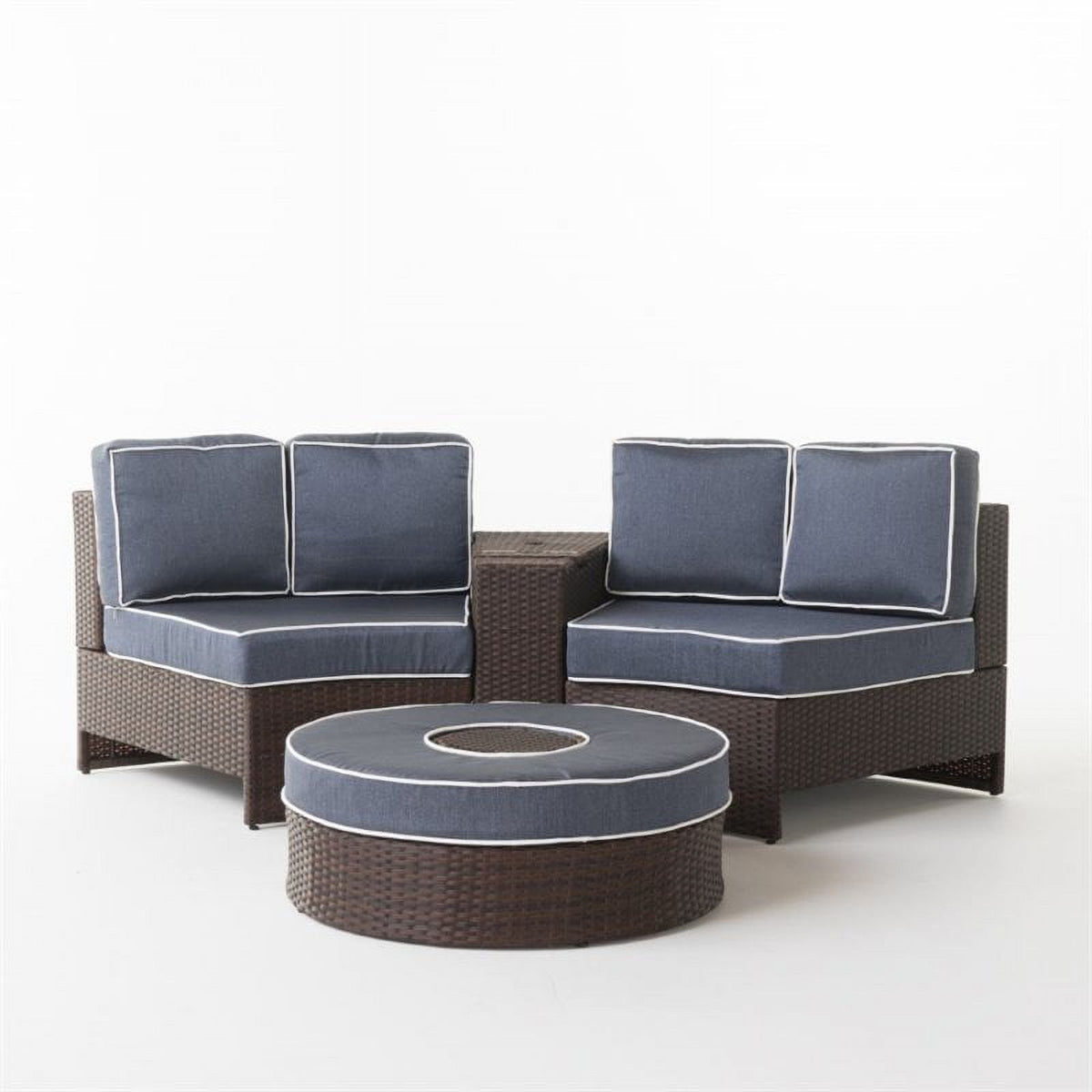 Navy Blue 4 Piece Outdoor Wicker Sectional Sofa Set Q525144