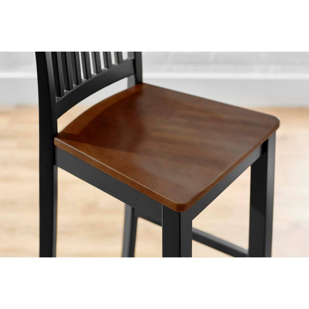 Black Wood Bar Stool with Slat Back and Walnut Seat (Set of 2) T79901