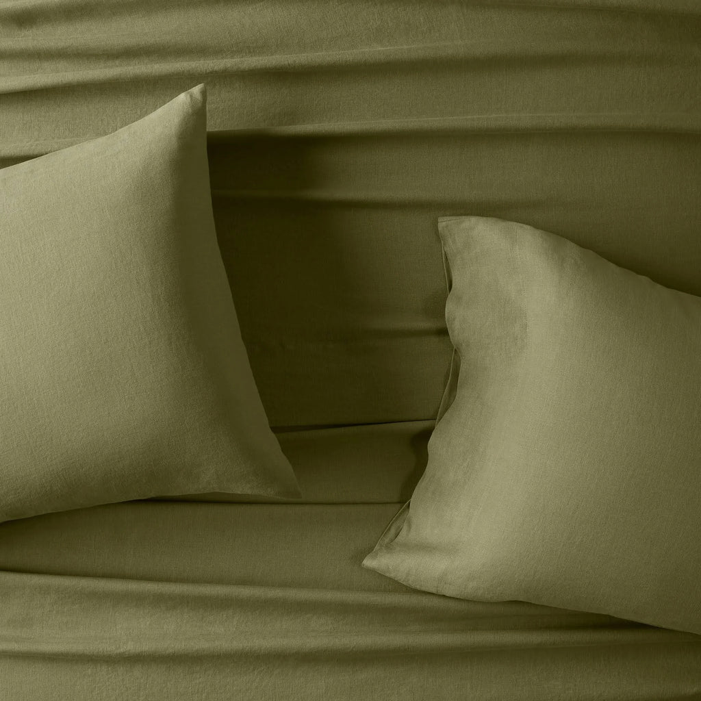 California King 100% Washed Hemp Solid Sheet Set Moss Green V499