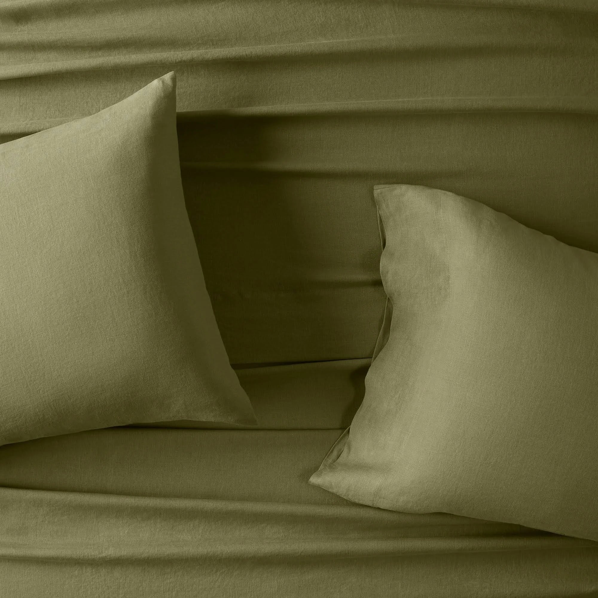 California King 100% Washed Hemp Solid Sheet Set Moss Green V499
