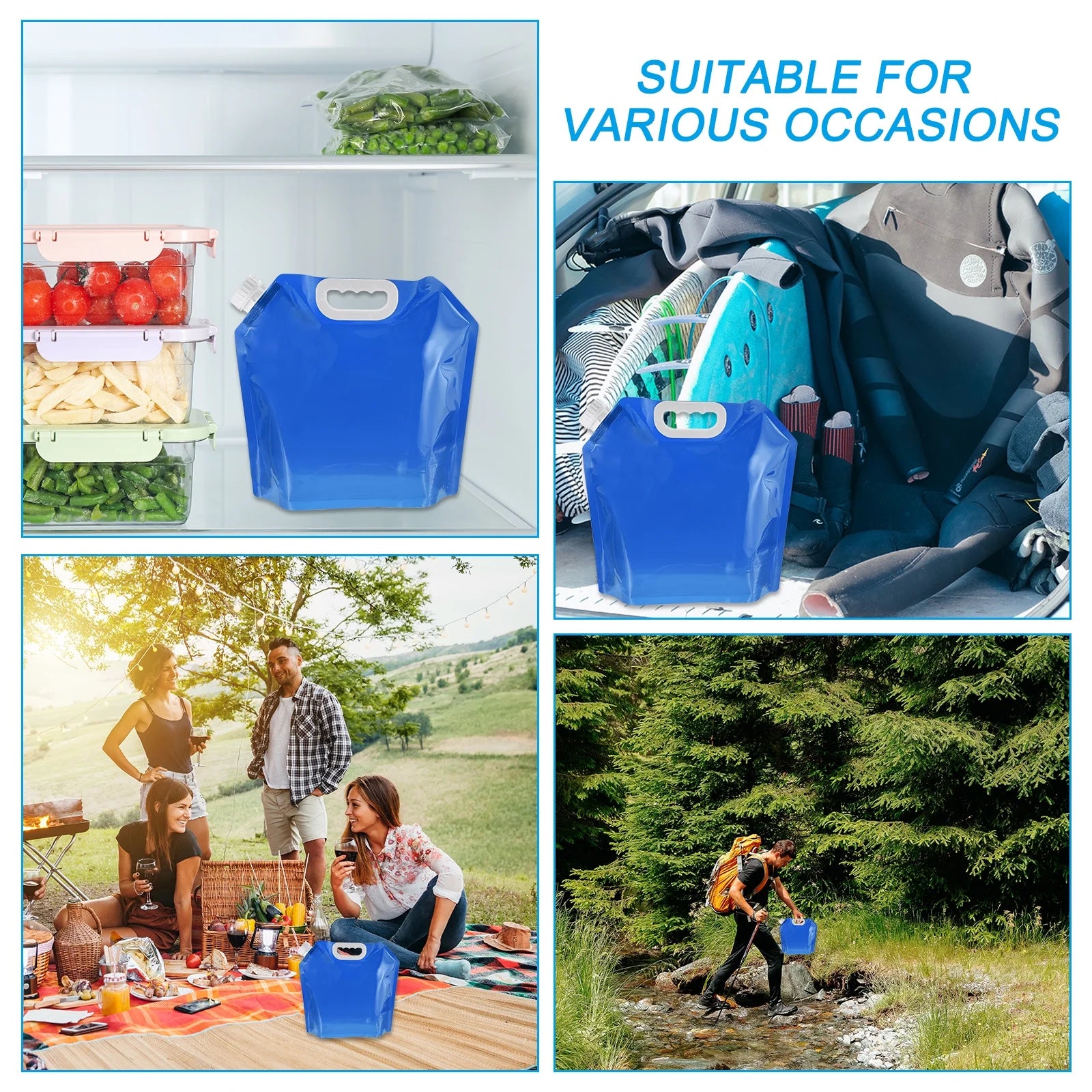5L Collapsible Water Container Bag Plastic Storage Jug 4 Pack Light Blue X46285