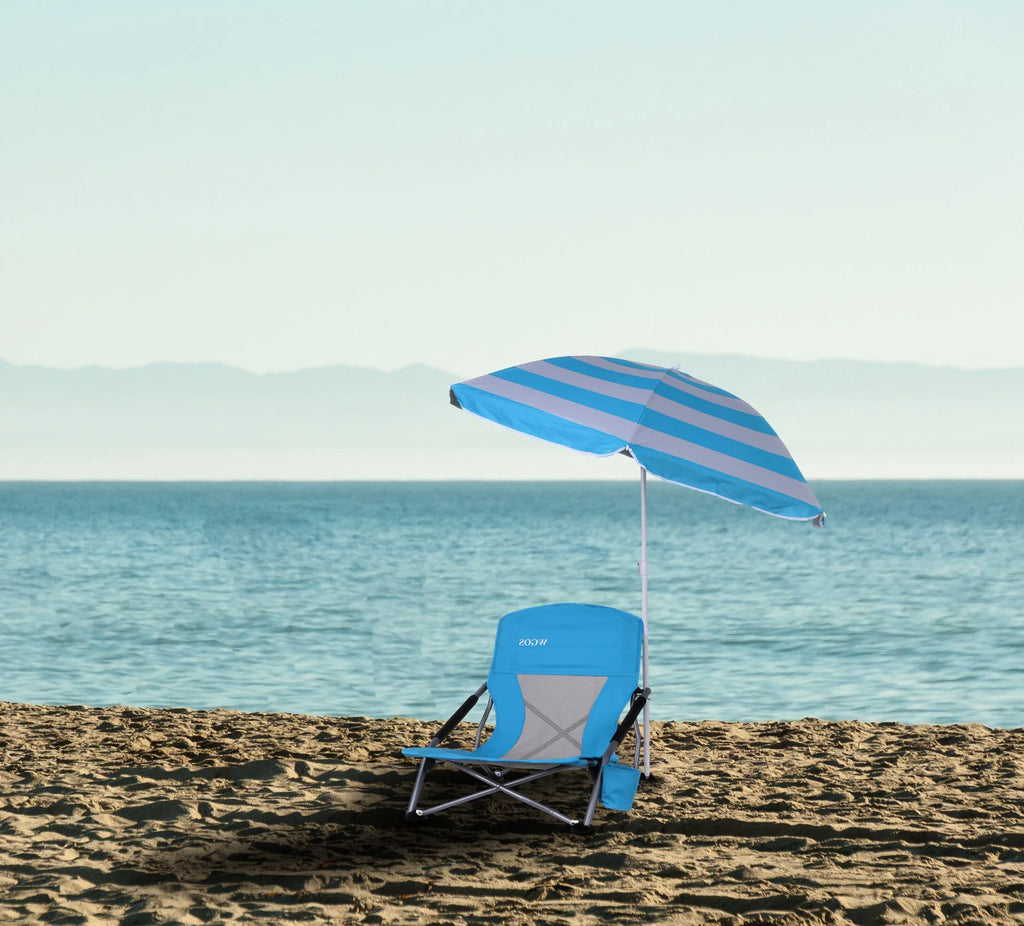 Folding Camping Chair with Detachable Umbrella, Armrests and Cup Holder, Portable Lightweight Sand Chair (1-Pack Blue) T546